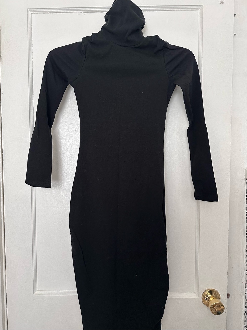 SHEIN Black Long-Sleeve Turtleneck Bodycon Midi Dress